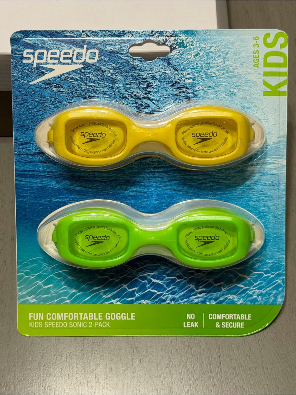 Speedo Kids No Leak Goggles 2-Pack in Yellow and Green
